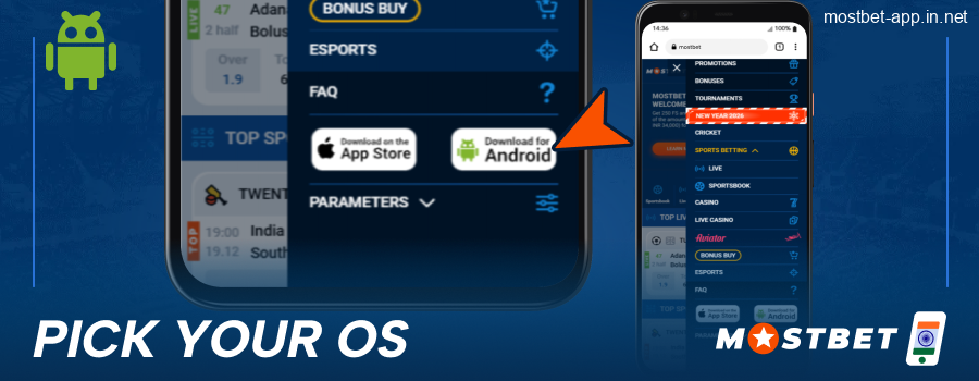 Select Android System in Mostbet App IN