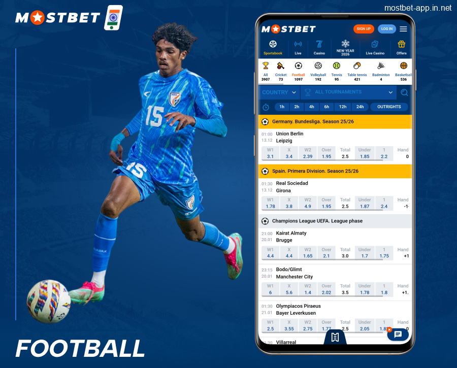 Football betting for Indian players Mostbet App